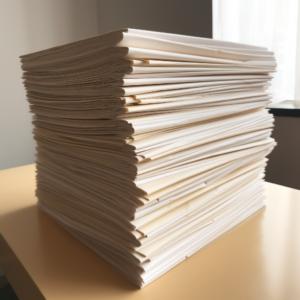 A tall stack of manilla folders