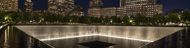 memorial at 9/11 lit up at night